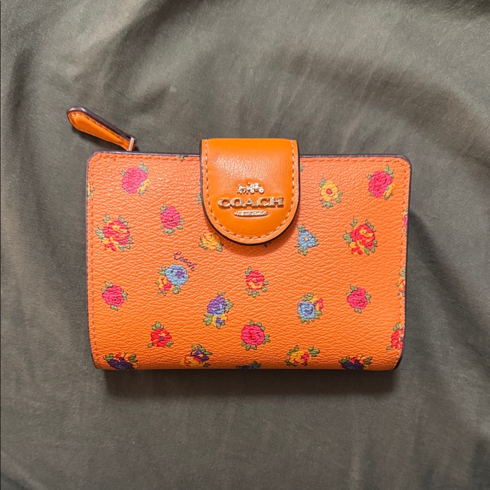 Coach Orange Wallet with Floral Pattern